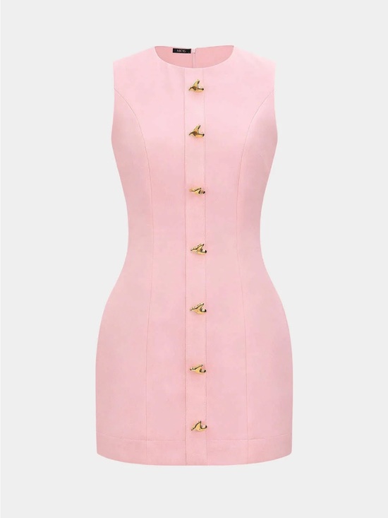 Micas Dresses & Skirts - Round Neck Metallic Heart Button Sleeveless Mini Dress
